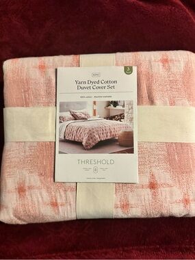Threshold Yarn-Dyed Cotton Duvet Cover Set - Coral Pink KING